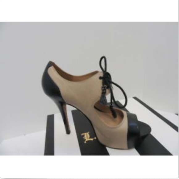 LAMB TAN AND BLACK LEATHER LACE UP PUMPS SZ 7 - Picture 4 of 8